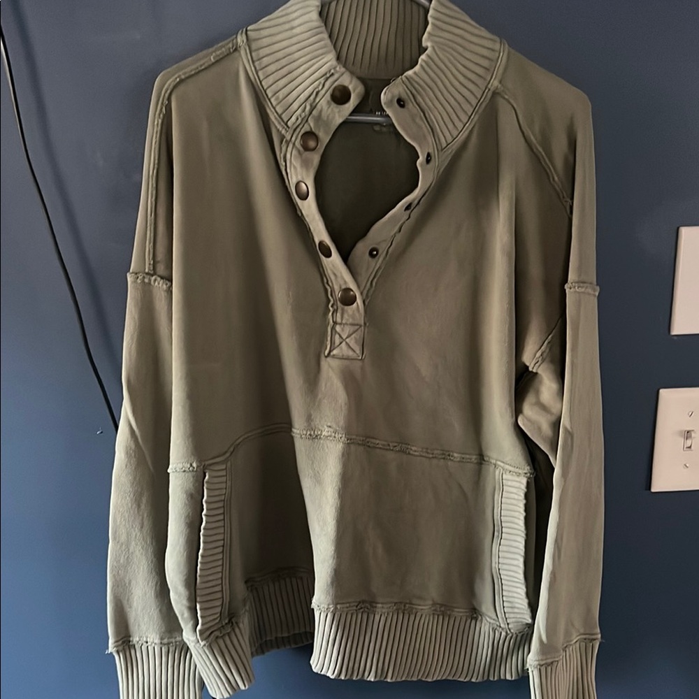 Olive Green Ribbed Pullover Sweater